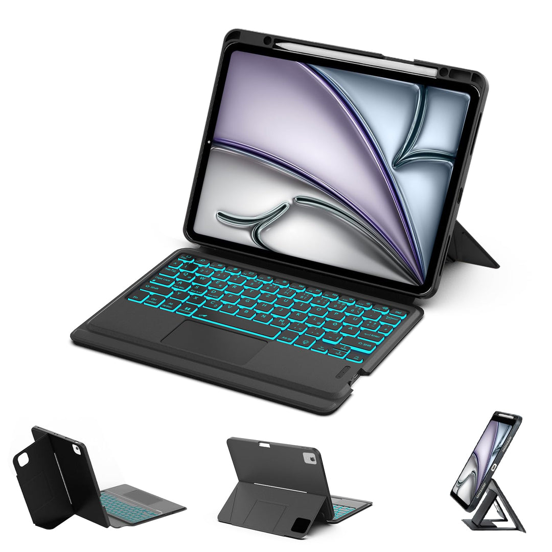 IVEOPPE Hülle mit Tastatur für iPad Air 13 Zoll 2025 M3/2024 M2, QWERTZ Deutsch Bluetooth, 7-Farbige