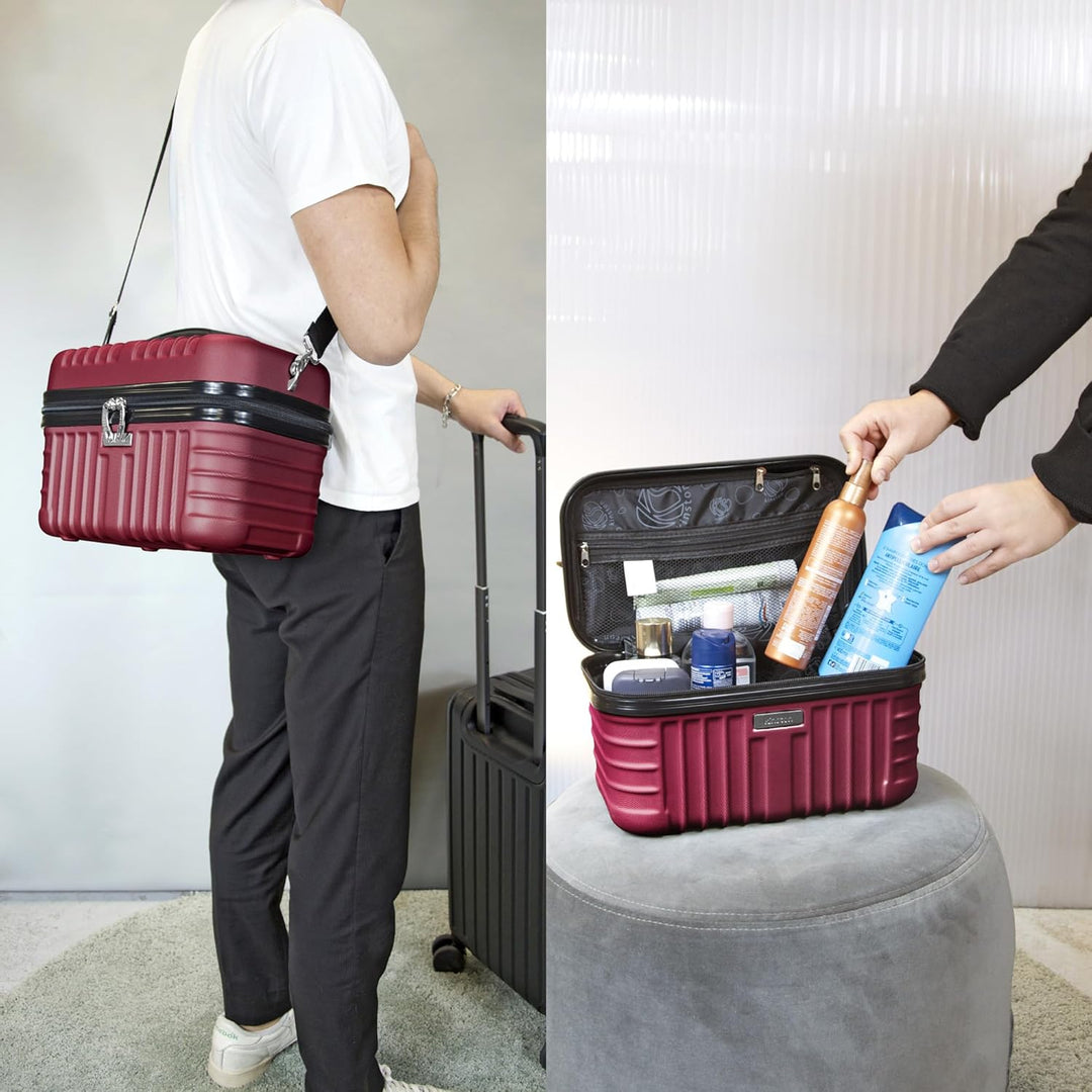 KINSTON Vanity Case Hartschale mit Schulterriemen – Kulturbeutel Reise Kosmetik – Hartschale mit Gri