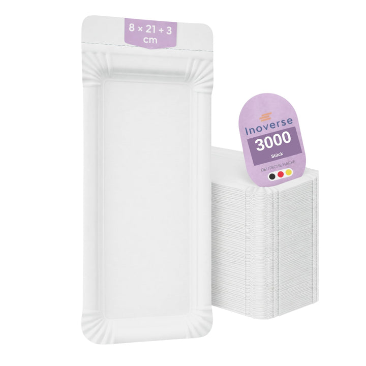 Inoverse 3000 Stück Pappteller Weiss – Eckig 8x18 cm – Umweltfreundliche Einweg Teller aus Pappe, Pa