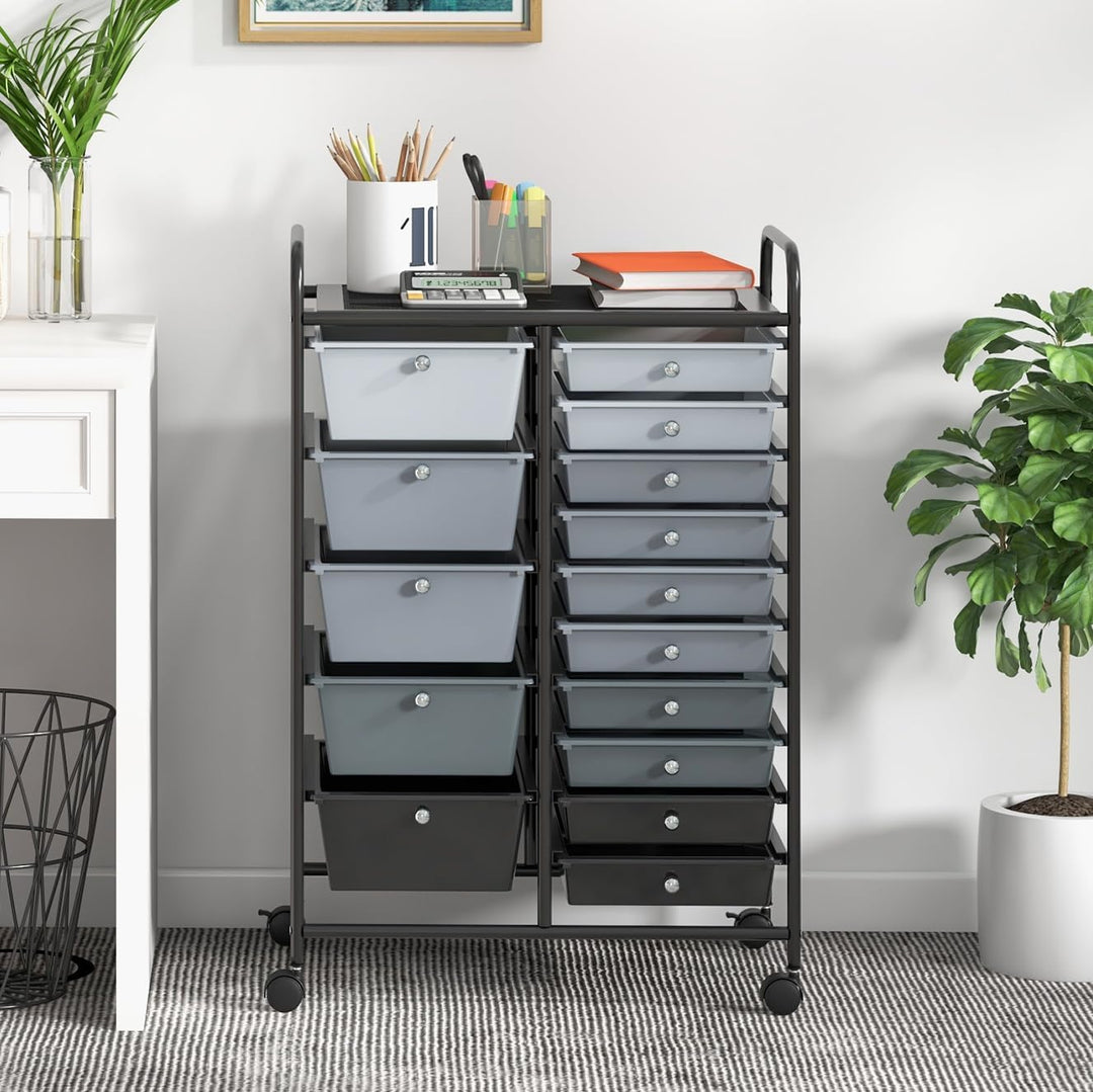 KOMFOTTEU Rollwagen mit 10/15 Schubladen stapelbar, Badrollwagen Rollcontainer mit Metallrahmen, All
