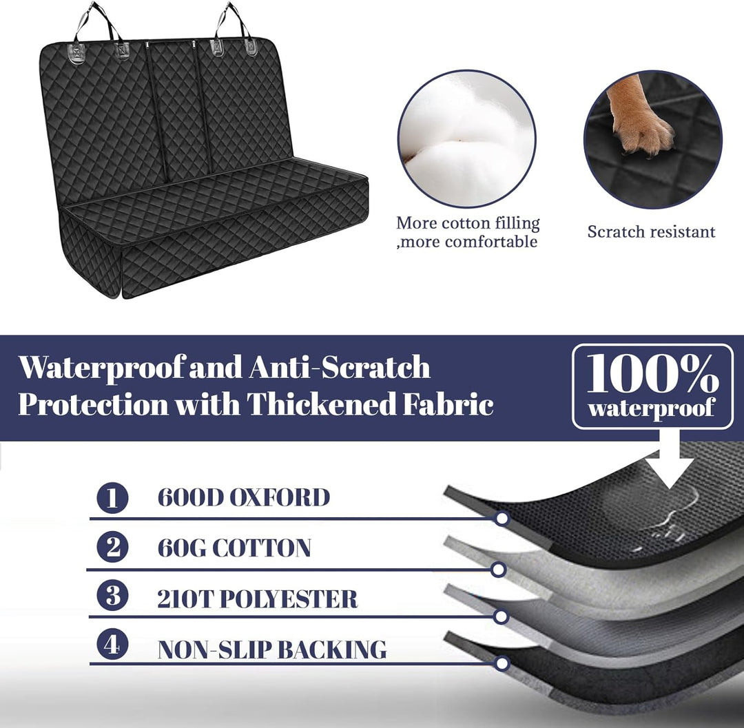 Hundedecke Auto Rückbank, Autoschondecke Hund Rücksitz mit 1 Elastischen Hundesitzgurt, 135x120cm, K