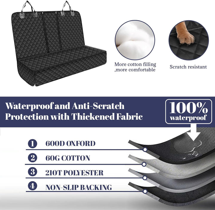 Hundedecke Auto Rückbank, Autoschondecke Hund Rücksitz mit 1 Elastischen Hundesitzgurt, 135x120cm, K