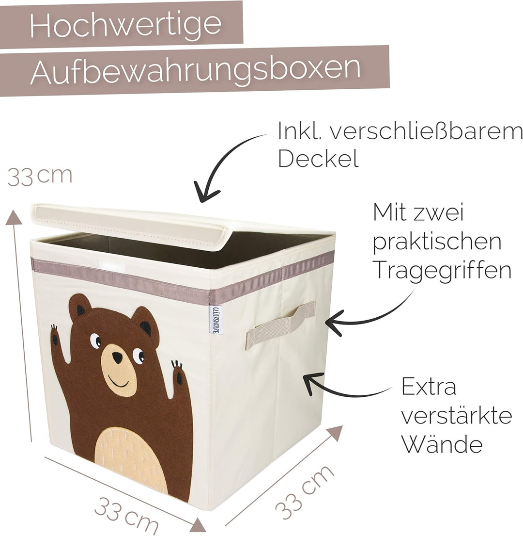 GLÜCKSWOLKE Aufbewahrungskiste für Kinderzimmer - 15 Motive I Spielzeugbox mit Deckel I Spielzeug Bo