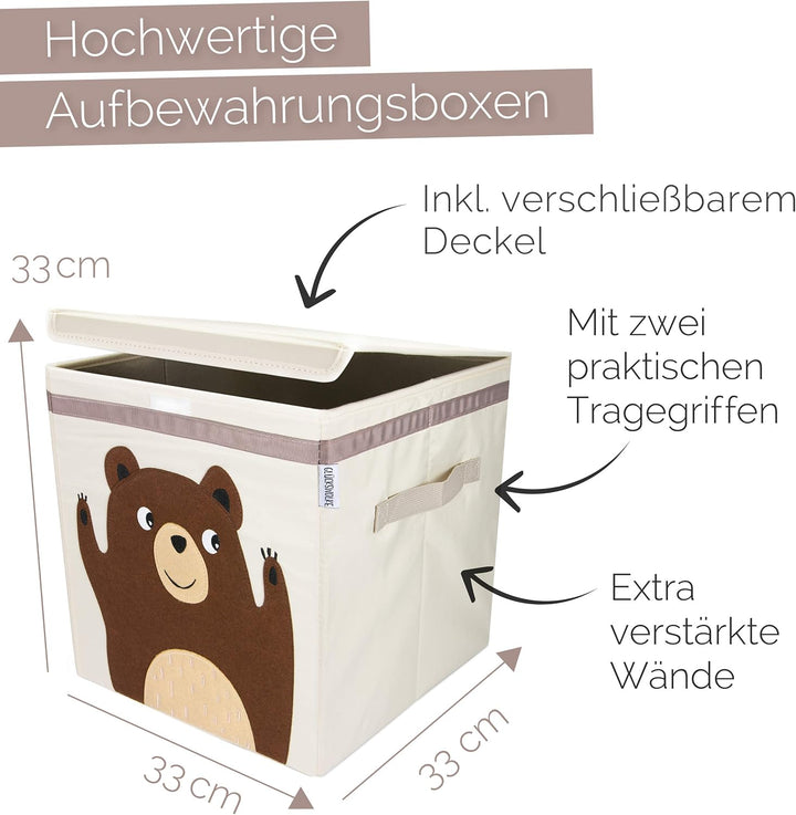 GLÜCKSWOLKE Aufbewahrungskiste für Kinderzimmer - 15 Motive I Spielzeugbox mit Deckel I Spielzeug Bo