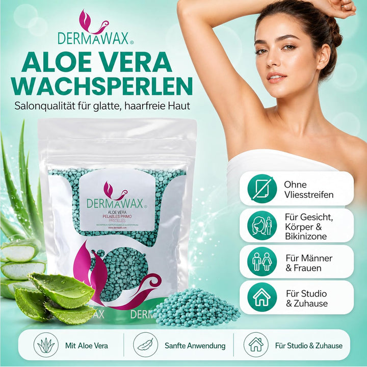 Dermawax 1 kg Aloe Vera Wachs Heisswachs Waxing Perlen Wachsperlen Anwendung ohne Wachsstreifen zur