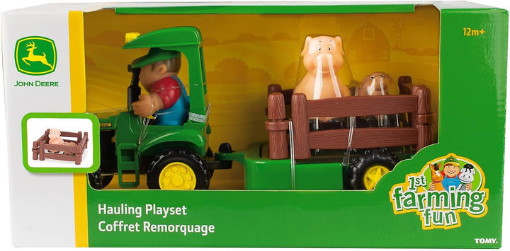 JOHN DEERE 1st Farming Fun Hauling Set Traktor mit Anhänge, Traktor mit Anhänge