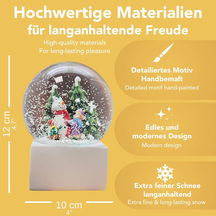 Minium Collection 20122 Schneekugel Weihnacht Stimmung Schneemann Bauen Winterszene auf Sockel weiss