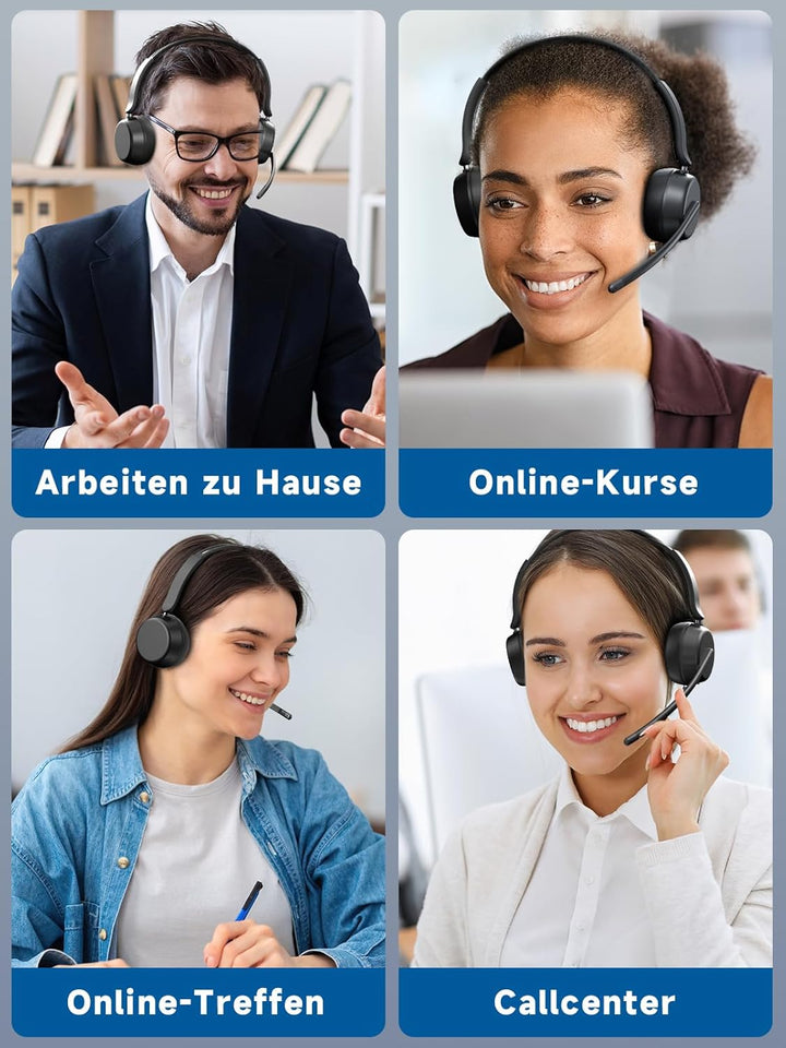 Wireless Headset mit Mikrofon, Headset Bluetooth Mehrpunktverbindung, Verstellbarer Kopfbügel, PC-Ko