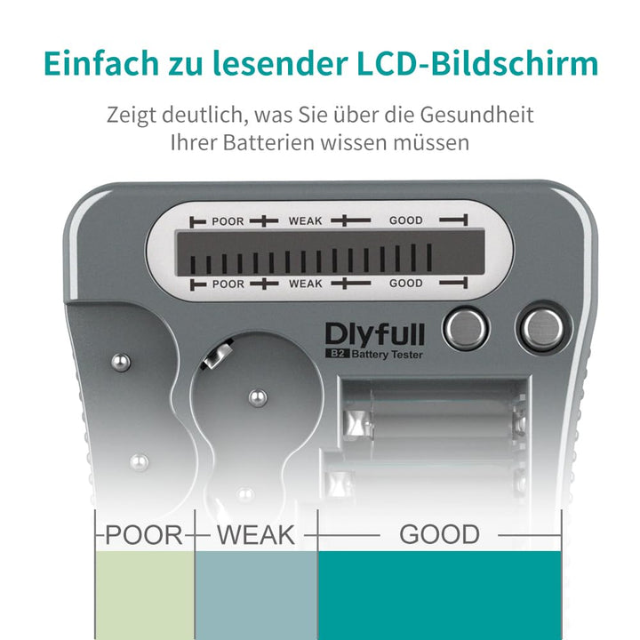 Dlyfull LCD Universal Batterietester für AA AAA C D 9V Digitaler Testgerät für CR123A CR2 CRV3 2CR5