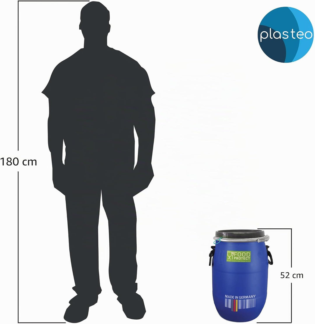 plasteo® 2 Stück 30 Liter Deckelfass lebensmittelecht FDA-Zulassung UN-Zulassung IKG Gütezeichen Kun