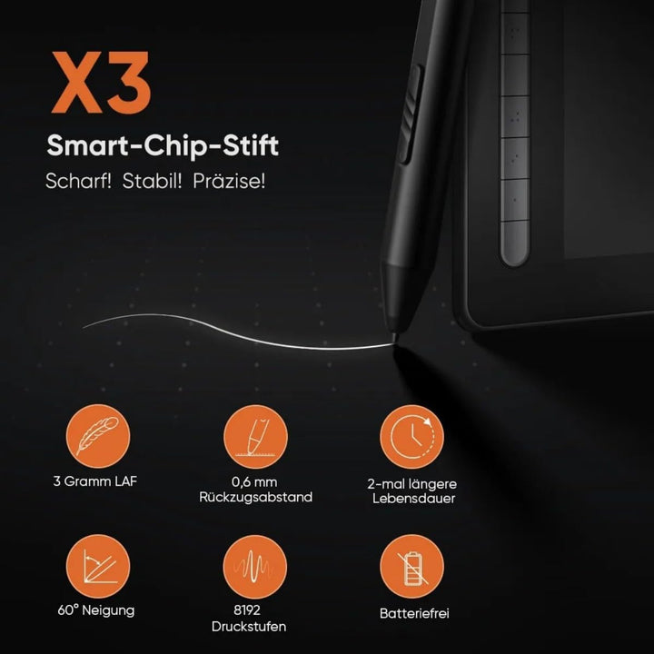 XPPen Artist 13 2 Gen. Grafiktablett, 13,3 Zoll Stift Display, 127% sRGB Farbraum, X3 Smart-Chip Sti