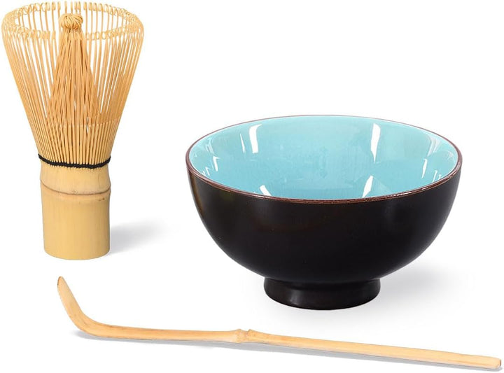 Matcha-Set 3-teilig himmelblau, bestehend aus Matcha-Schale, Matcha-Löffel und Matcha-Besen (Bambus)