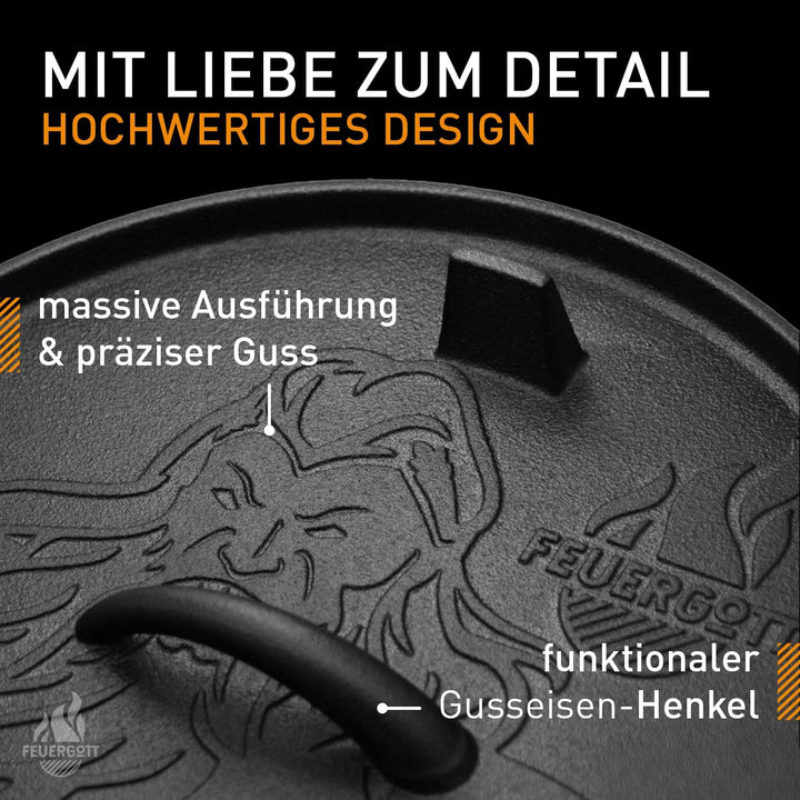 Dutch Oven 3,5L ohne Füsse – Gusseisen Schmortopf für Brot, Backofen, Herd, Induktion, BBQ – Familie