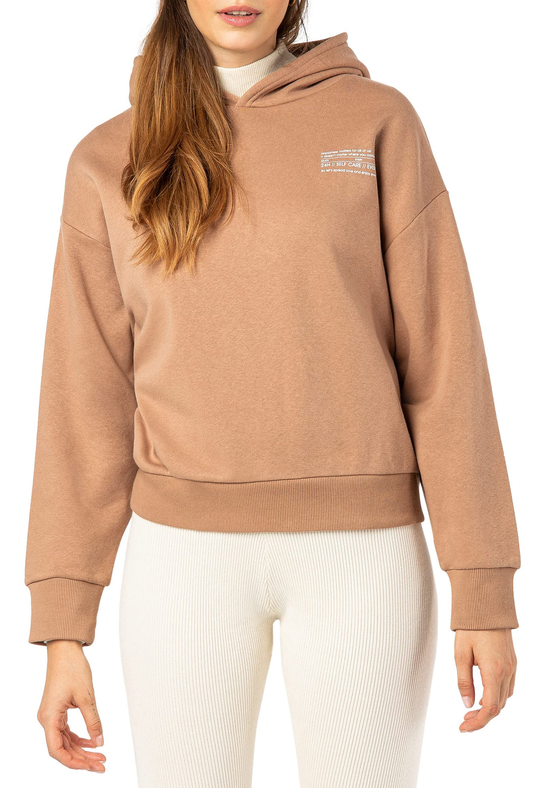 Sublevel Damen Basic Pullover Hoodie mit Mini-Print XL Brown, XL Brown