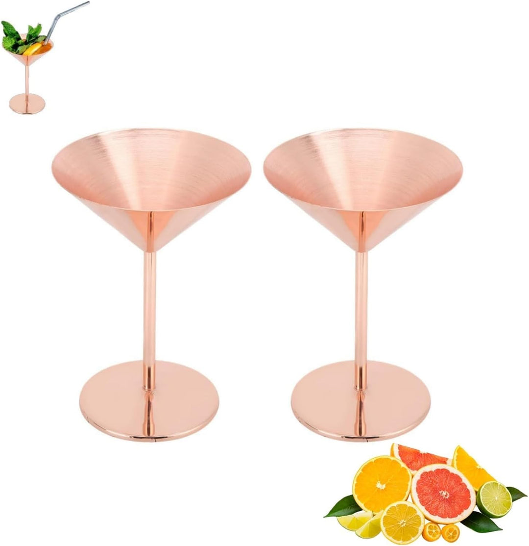 Beufee 2 Stück Metall-Martini-Gläser, Edelstahl-Martini-Gläser, Cocktailgläser, Roségold, Martini-Ke