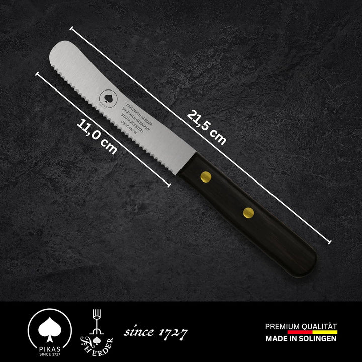 PIKAS - Solingen Messer mit Wellenschliff, Thermonuss Holzgriff, Premium Buckelmesser, Küchenmesser,