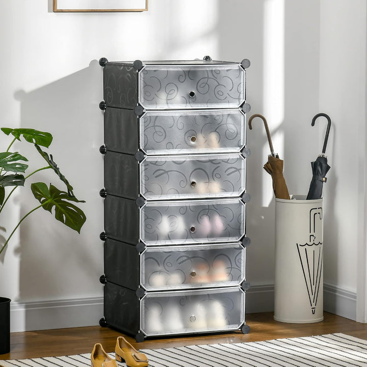 HOMCOM Schuhboxen 6er Set Schuhkarton Stapelbar Transparent Tür Schwarz | DIY, Schuhorganizer, Schuh