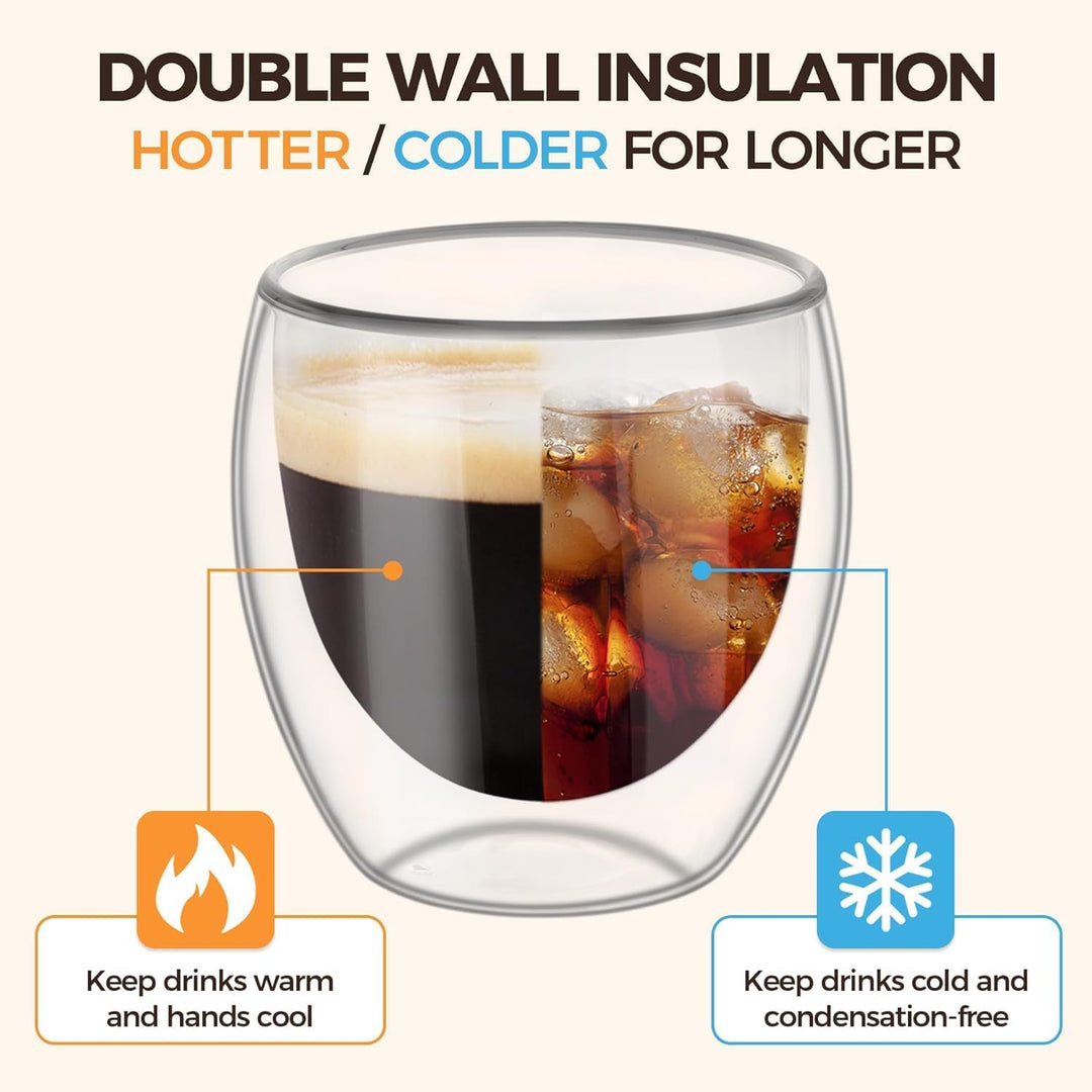 Doppelwandiges Thermoglas Espresso, Espressotassen Glas, 6er-Set Doppelwandige Thermo-Gläser, 80 Ml