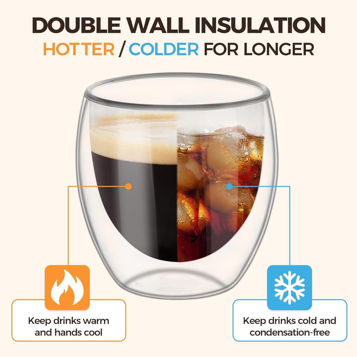 Doppelwandiges Thermoglas Espresso, Espressotassen Glas, 6er-Set Doppelwandige Thermo-Gläser, 80 Ml