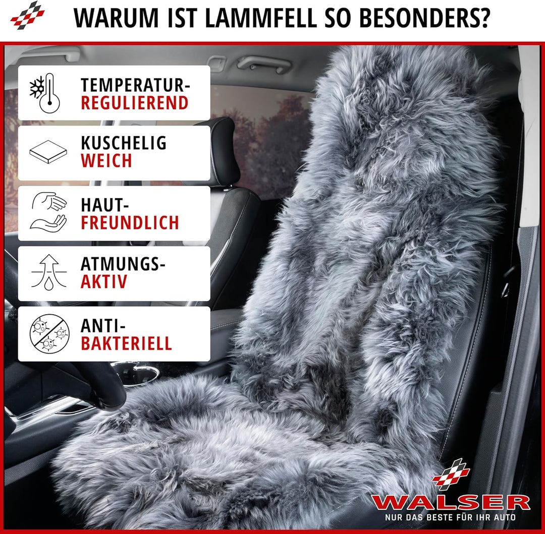 Walser Premium Lammfell Sitzauflage Marla, 100% Lammfell Autositz Sitzauflage mit 5cm Wollhöhe, Sitz