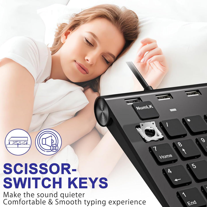 USB C & USBA Numpad Wired – Nummernblock mit 3 USB 2.0 Hub, 18-Tasten Ziffernblock für Laptop/Deskto