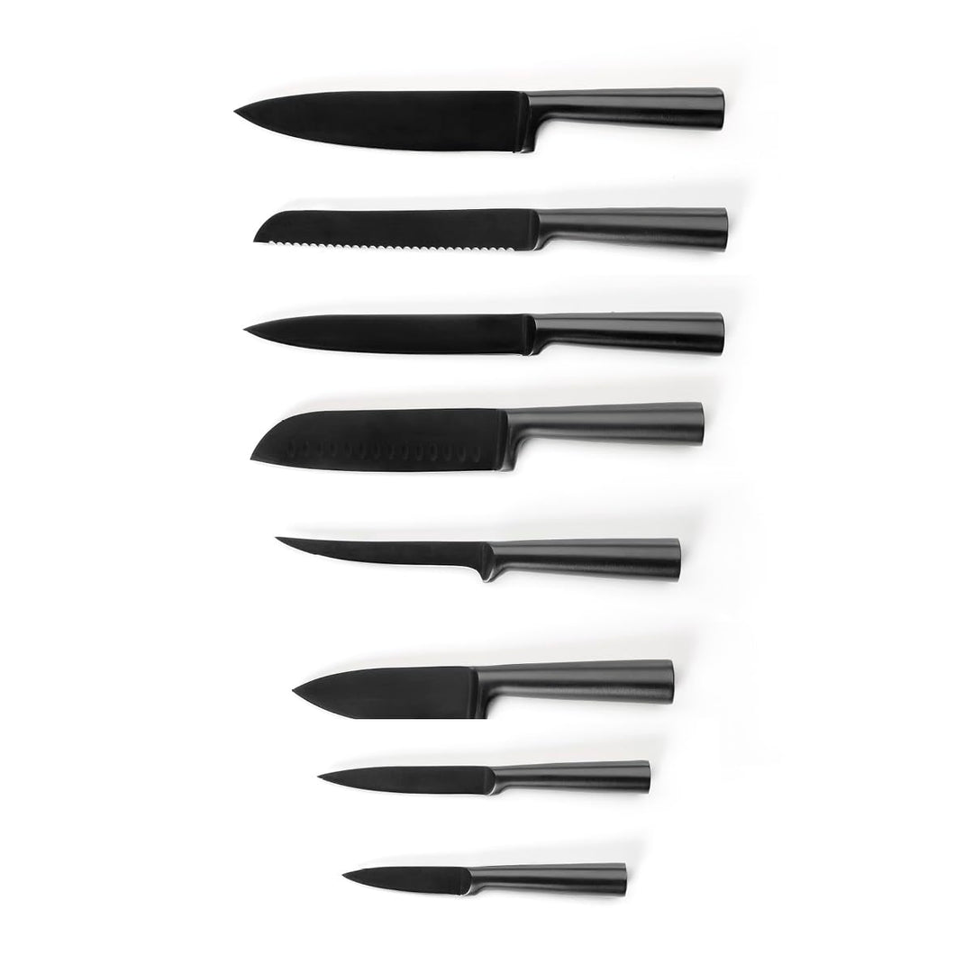Qdesign - 8er-Set Messer aus Edelstahl - Koch-, Brot-, Aufschnitt-, Ausbein-, Santoku-Messer - für O
