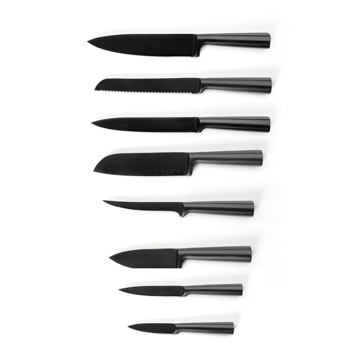 Qdesign - 8er-Set Messer aus Edelstahl - Koch-, Brot-, Aufschnitt-, Ausbein-, Santoku-Messer - für O