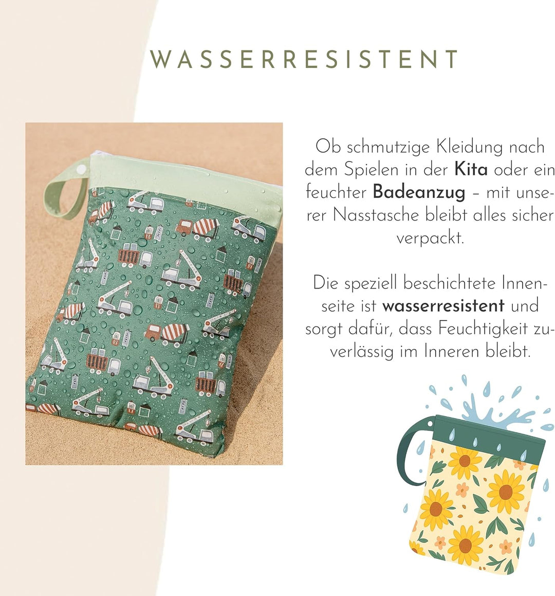 ARTEE Nasstasche für Kita-Wechselwäsche, Wasserresistent, Waschbar, mit Reissverschluss, für Kinderg