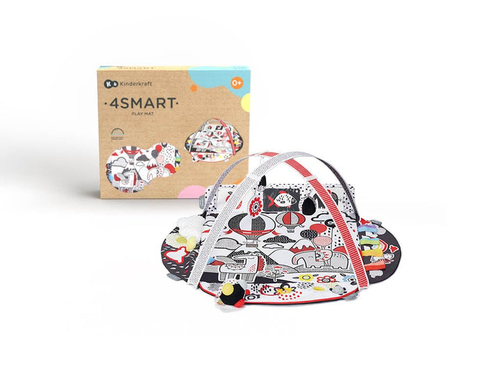 Kinderkraft Spielmatte 4SMART, Kontrastreiche sensorische, Lernmatte, Erlebnismatte, Krabbeldecke, S