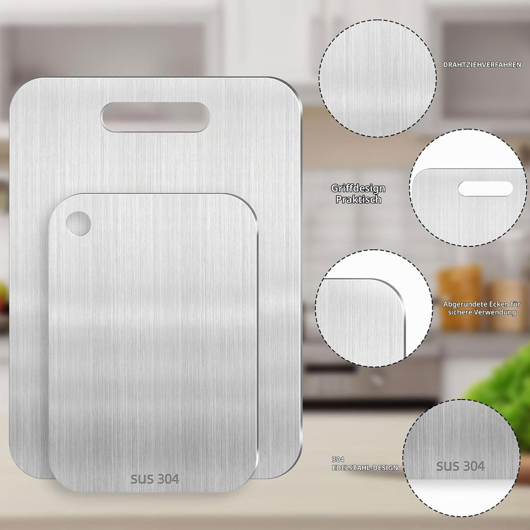 2 Stück Titan Schneidebrett, 304 Schneidebrett Edelstahl Titanium Cutting Board Doppelseitiges Leben