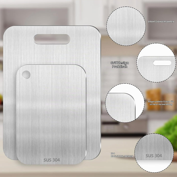 2 Stück Titan Schneidebrett, 304 Schneidebrett Edelstahl Titanium Cutting Board Doppelseitiges Leben