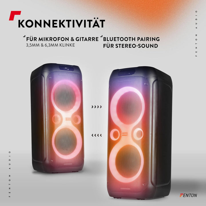 Fenton Core130 Musikbox Bluetooth Gross 180W, Akku 12 Std, Karaoke Mikrofon, BT 5.3, Fernbedienung,