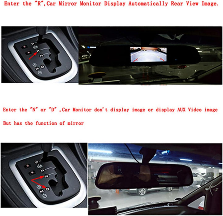 Rückfahrkamera Spiegel, Auto HD Rückspiegelmonitor, 4,3-Zoll Auto HD Rückspiegel Monitor mit Backup
