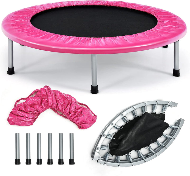 GOPLUS Faltbares Trampolin, Ø97cm Kindertrampolin klappbar bis 150kg Belastbar, Fitness Trampolin mi