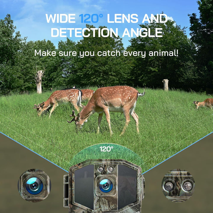 WOLFANG Wildkamera, 64MP 4K HD WLAN Wildtierkamera mit App, Jagdkamera mit Nachtsicht, Bewegungssens