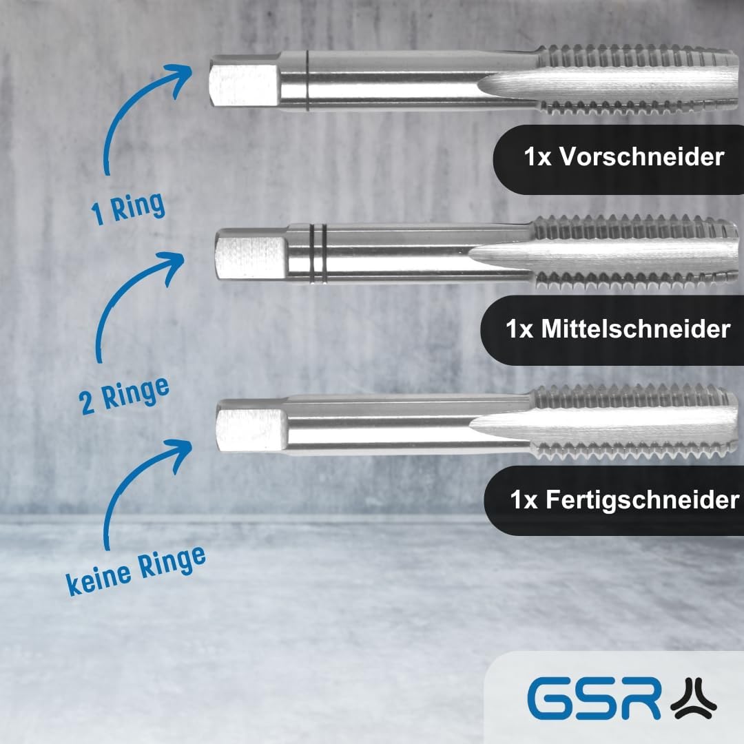 PROFI Gewindebohrer M16 Satz HSSG 3 teilig, Gewindeschneider | Vor-, Mittel- und Fertigschneider | H