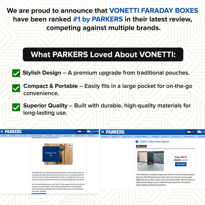 VONETTI Alpha Shield ELEGANTE - Premium RFID Signal Blocker Box - Smart Car Key Faraday Signal Prote