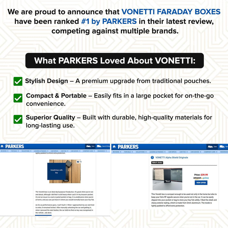VONETTI Alpha Shield ORIGINALE - Premium RFID Signal Blocker Box - Smart Autoschlüssel Faraday Signa
