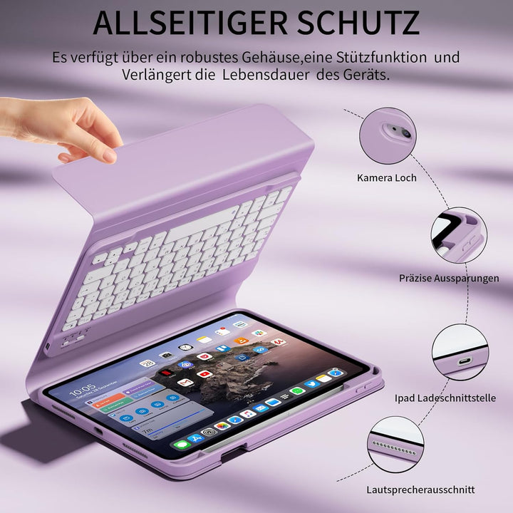 GKABXY Hülle mit Tastatur für iPad A16 11 Generation 2025/10 Generation 2022(11/10.9 Zoll), Soft TPU