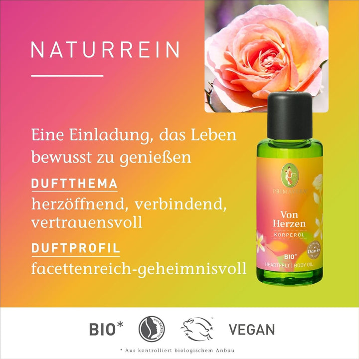 PRIMAVERA Körperöl Von Herzen bio* 50 ml – naturreine Pflanzenkraft – Glasflasche – Aromaöl, Körperö