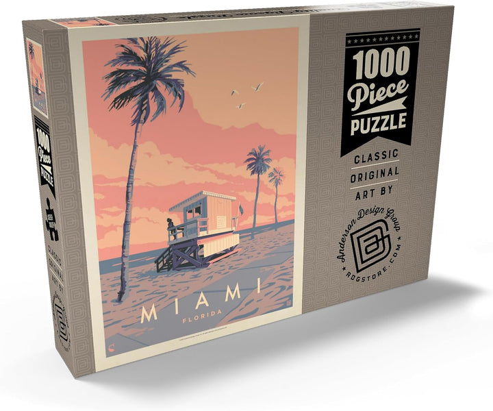 Miami, FL: Lifeguard Tower, Vintage Poster - Premium 1000 Teile Puzzle - MyPuzzle Sonderkollektion v