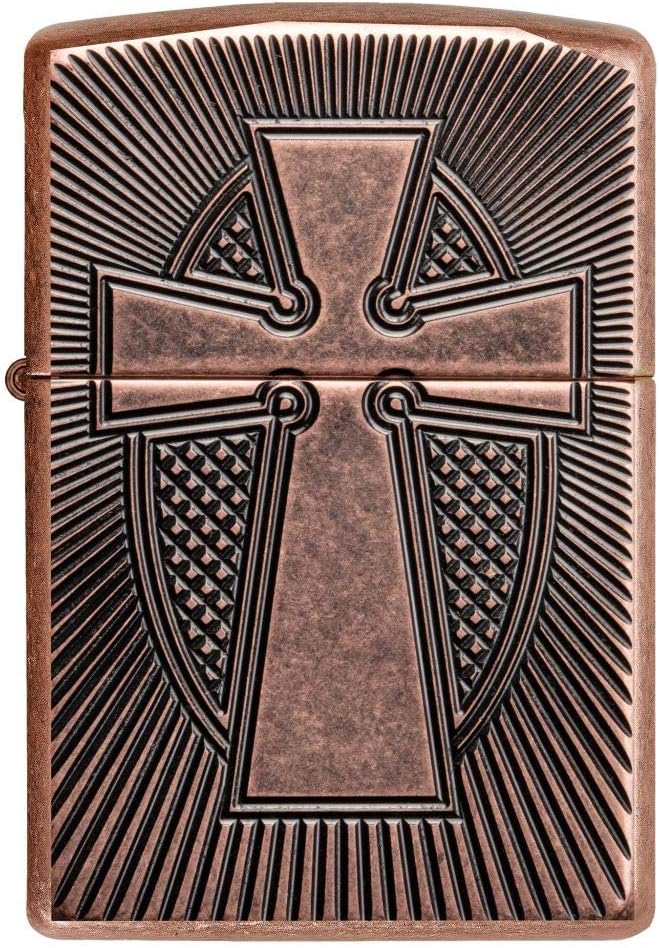 ZIPPO - Deep Carve Cross Design - Antique Copper, Deep Carve - Sturmfeuerzeug, befüllbar, in hochwer