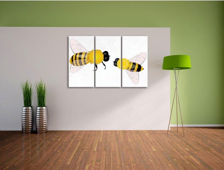 Pixxprint Hübsche Bienen als Leinwandbild/Grösse: 3 Teilig (120x80) cm/Wandbild/Kunstdruck/fertig be