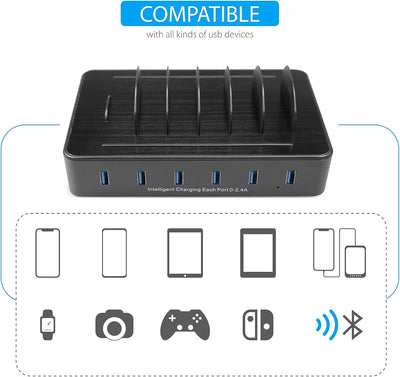 TechDot Handy USB Ladestation Ladestation Mehrere Geräte 6 Port USB Multi Ladestation für Handys Sma