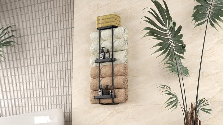 STWWO Badezimmer-Handtuchaufbewahrung, 91,4 cm, Handtuchhalter für Badezimmer, Wandmontage, mit Dusc