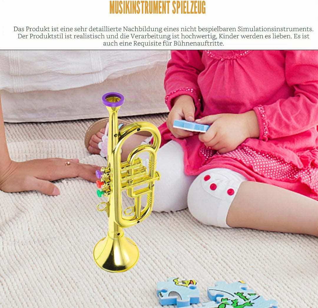 HEMOTON Trompete für Kinder, Blasinstrument, Metall, Kupferinstrument, Lernspielzeug Goldfarben 33.5