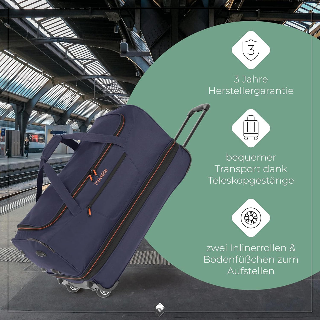 travelite 2-Rad Trolley Reisetasche Gr. L mit Dehnfalte, Gepäck Serie BASICS: Weichgepäck Reisetasch