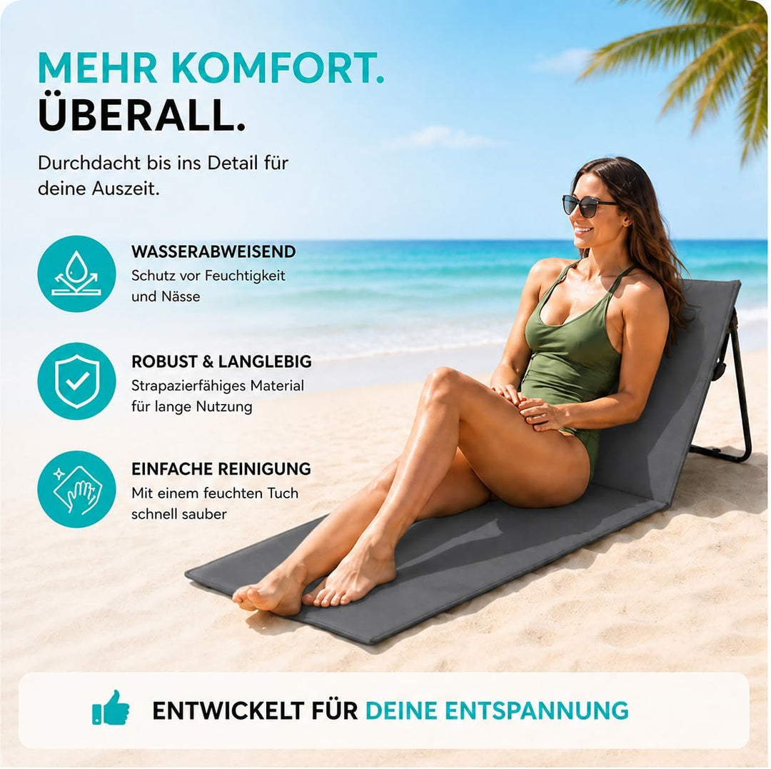 Intimo Living Strandliegen mit stufenlos Verstellbarer Rückenlehne - Die Strandmat gefüllt mit Komfo