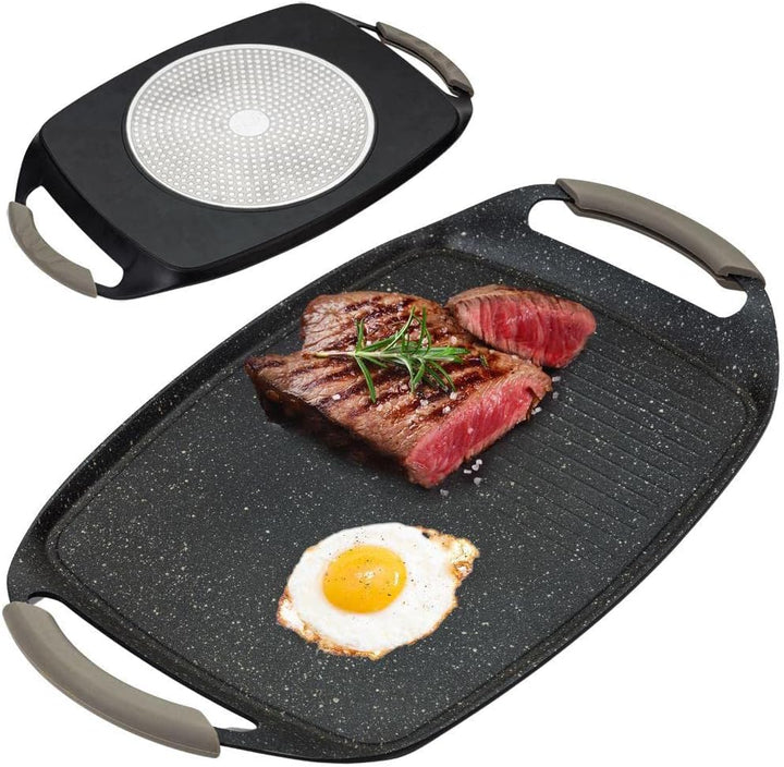 NAVA Grillplatte | Grillpfanne mit Granitbeschichtung FUNTZIO 48x29 cm zum Grillen Braten glatt geri