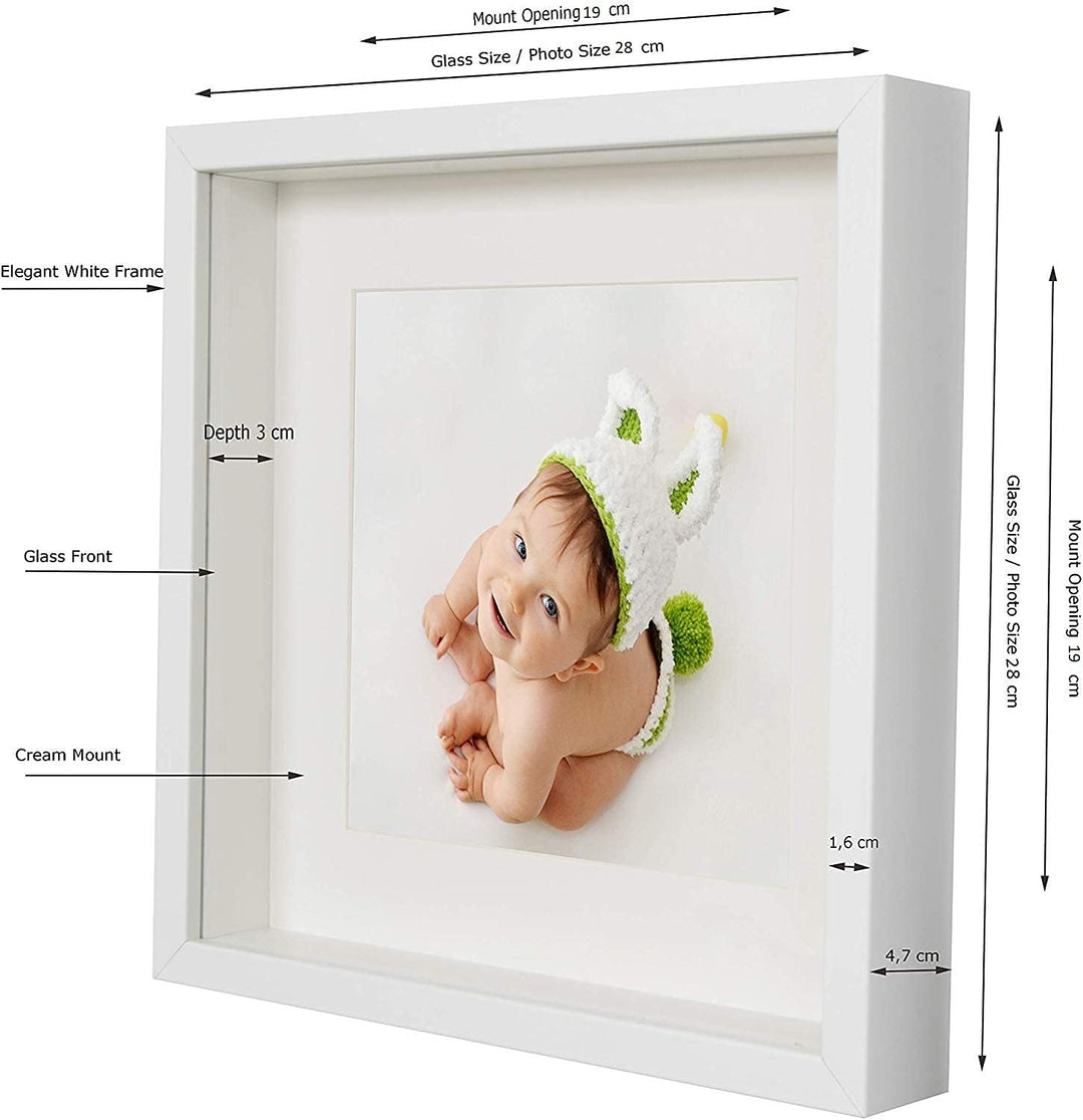 BD ART 30x30 Box 3D Objektrahmen Bilderrahmen (Innenmass Foto 28x28cm) mit Passepartout 20x20 cm, Qu